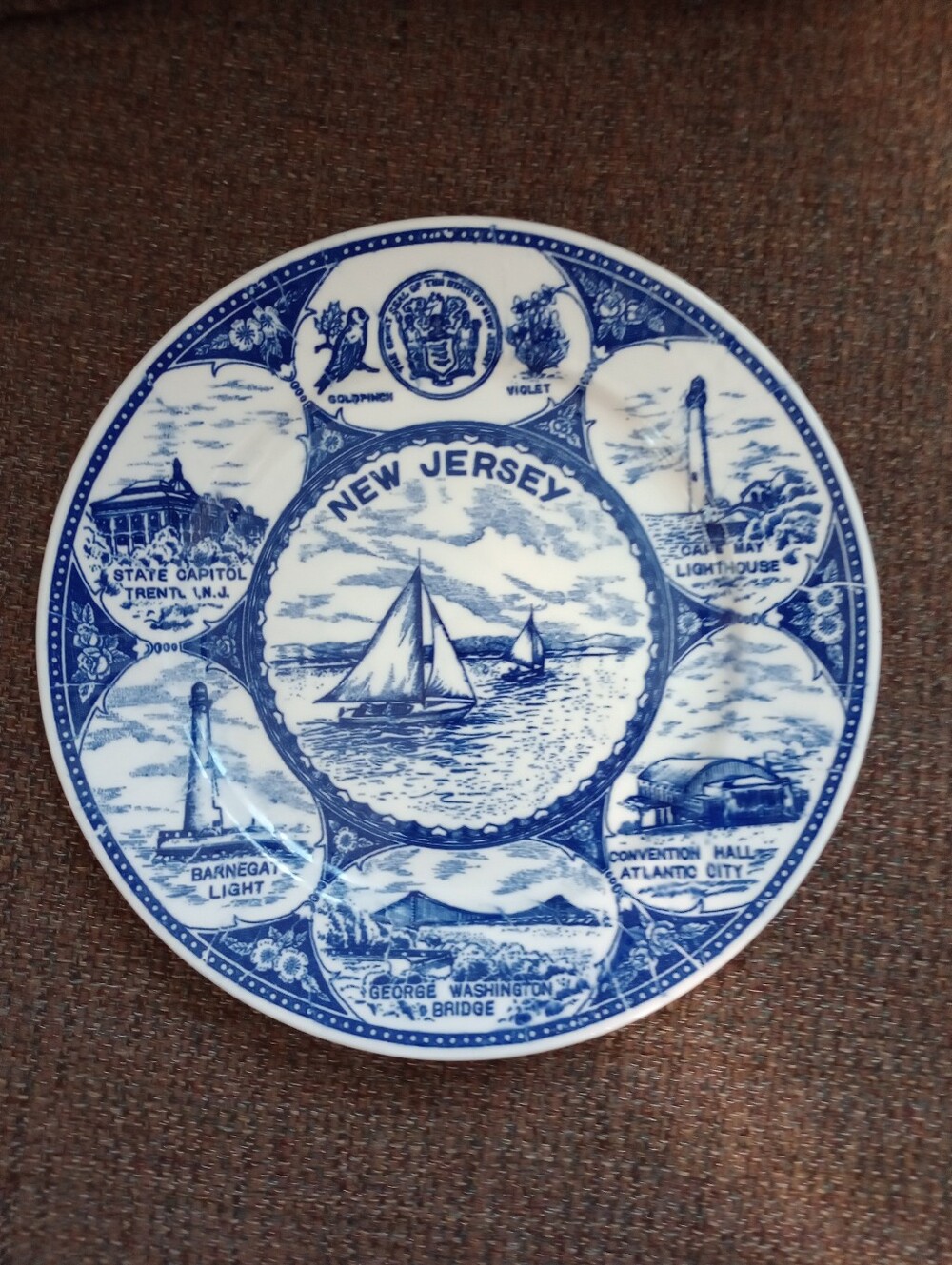 New Jersey Landmarks Blue & White Decorative Souvenir Collector Plate
